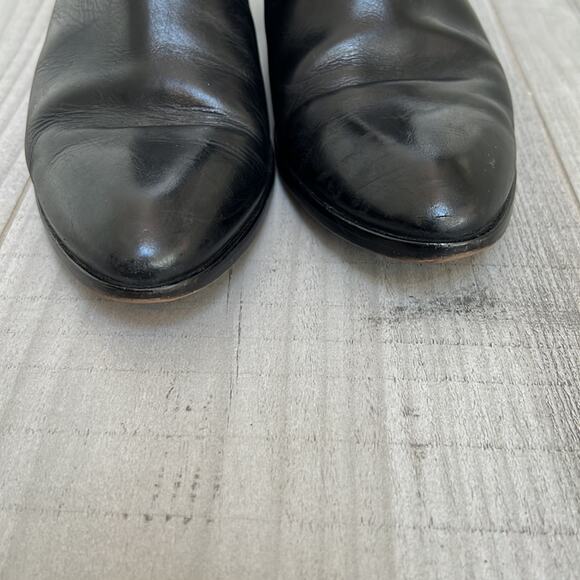 J.CREW Collection 8.5 Black Leather Ankle Boots Bootie Gold Buckle Heel Italy - Picture 2 of 7